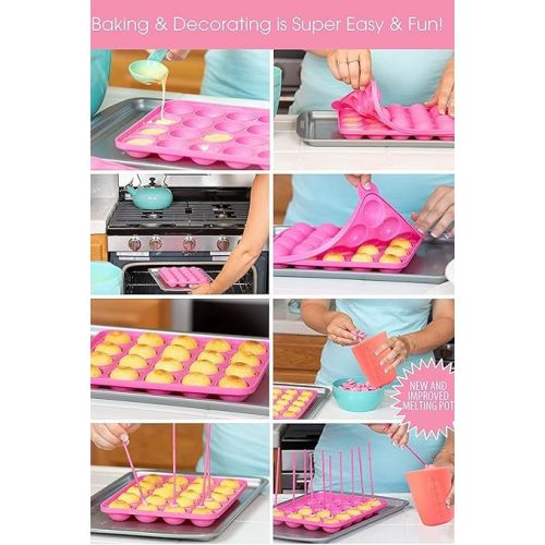  APRON HEROES- Complete Cake Pop Maker Kit, Nonstick, Silicone, Cake Pop Maker, Cake Pop Kit, with, Cake Pop Stand Holder, Cake Pop Molds, 120 Lollipop Sticks, Melting Pot, Decorating Pen, & Twist Ties