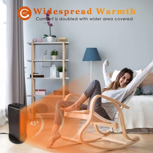  Cakie Space Heater, 75°Oscillating Electric Heater, 600W/1200W Ceramic Heater, Safety & Fast Quiet Heat, Small Portable Heater for Bedroom, Office and Indoors (10inch)