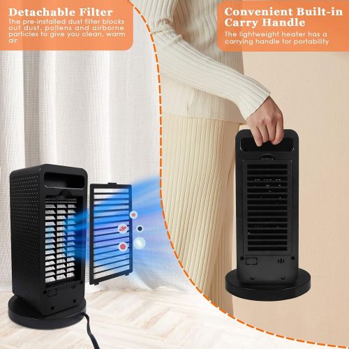  Cakie Space Heater, 75°Oscillating Electric Heater, 600W/1200W Ceramic Heater, Safety & Fast Quiet Heat, Small Portable Heater for Bedroom, Office and Indoors (10inch)