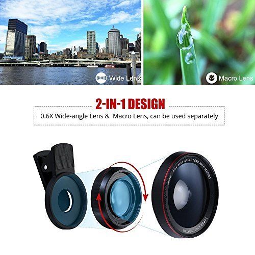  Cakii 2 in 1 HD Mobile Phone Camera Lens Kit,0.6X Super Wide Angle Lens, 15X Macro Lens,For iPhone 7  6s  6s Plus  65, Samsung, HTC and Other Smart Phones, Black