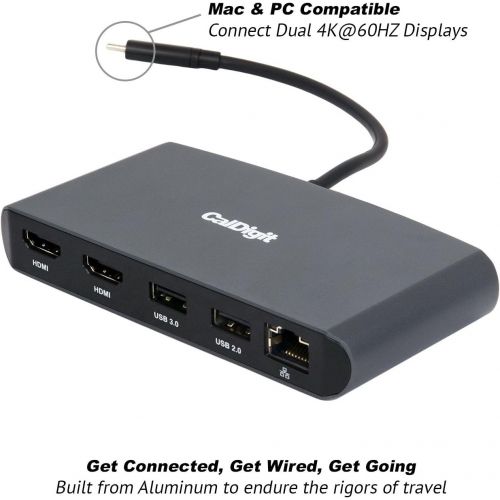  CalDigit Thunderbolt 3 Mini Dock -Portable, Bus Powered, Non Charging, 40Gbs, Dual 4K Display Adapter, USB 3.02.0 and Gigabit Ethernet LAN for Thunderbolt 3 Mac and PC (Dual HDMI