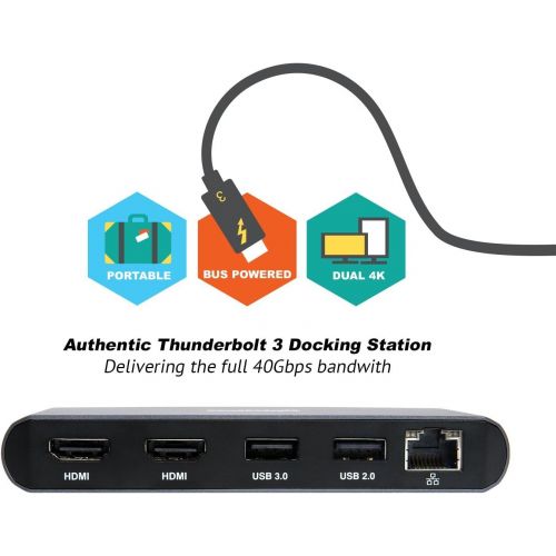  CalDigit Thunderbolt 3 Mini Dock -Portable, Bus Powered, Non Charging, 40Gbs, Dual 4K Display Adapter, USB 3.02.0 and Gigabit Ethernet LAN for Thunderbolt 3 Mac and PC (Dual HDMI