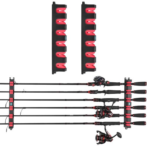  Calamus Horizontal Fishing Rod Holder ? Wall Mounted Fishing Rod Rack, Store 6 Rods or Fishing Rod Combos in 13.6 Inches, Great Fishing Pole Holder for Garage, Horizontal 6-Rod Rac