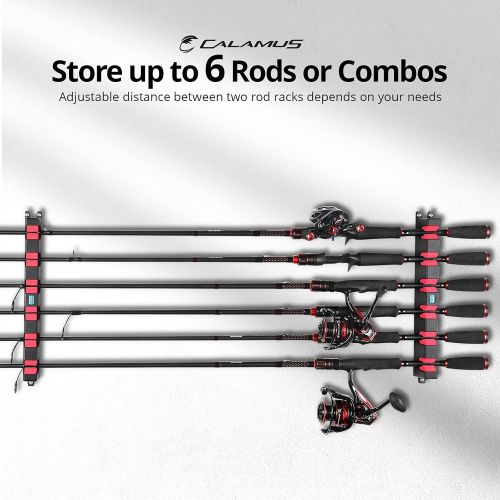  Calamus Horizontal Fishing Rod Holder ? Wall Mounted Fishing Rod Rack, Store 6 Rods or Fishing Rod Combos in 13.6 Inches, Great Fishing Pole Holder for Garage, Horizontal 6-Rod Rac