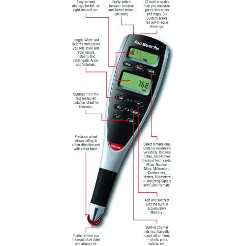  [아마존베스트]Calculated Industries 6025 Scale Master Pro Digital Plan Measure Take-off Tool | 72 Built-in US Imperial, Metric Scales | 6 Custom Scales for Out-of-Scale Plans | Dedicated Keys fo