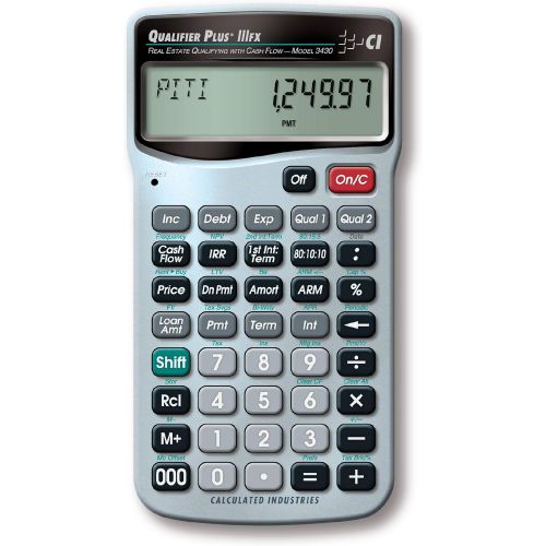  Calculated Industries 3430 Qualifier Plus IIIfx Advanced Real Estate Mortgage Finance Calculator Clearly-Labeled Keys Buyer Pre-Qualifying Payments, Amortizations, ARMs, Combos, FH