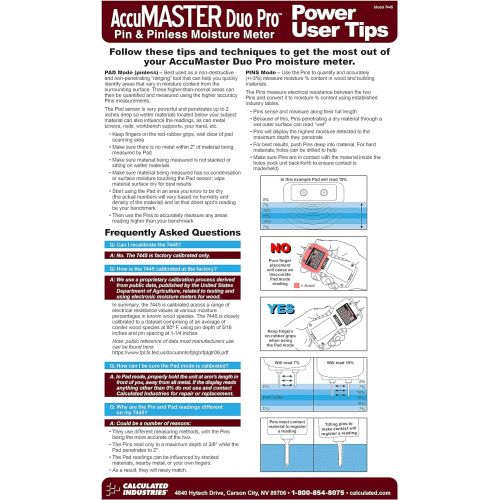  [아마존베스트]Calculated Industries 7445 AccuMASTER Duo Pro Pin & Pinless Moisture Meter Detects Hidden Leaks and Moisture | Combo Non-invasive Pad + Pin Sensors | for Restoration Contractors, W