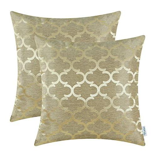  CaliTime cushion covers, cushion cover pack of 2 throw pillow cases for home, sofa, couch, modern shiny & matt contrast quatrefoil accent, geometric, 40cm x 40cm