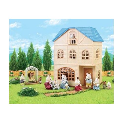  Calico Critters Sky Blue Terrace Gift Set, Dollhouse Playset with Figures, Furniture and Accessories