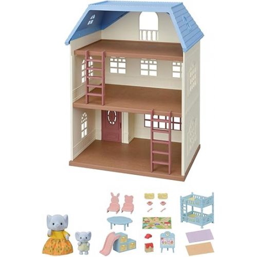  Calico Critters Sky Blue Terrace Gift Set, Dollhouse Playset with Figures, Furniture and Accessories