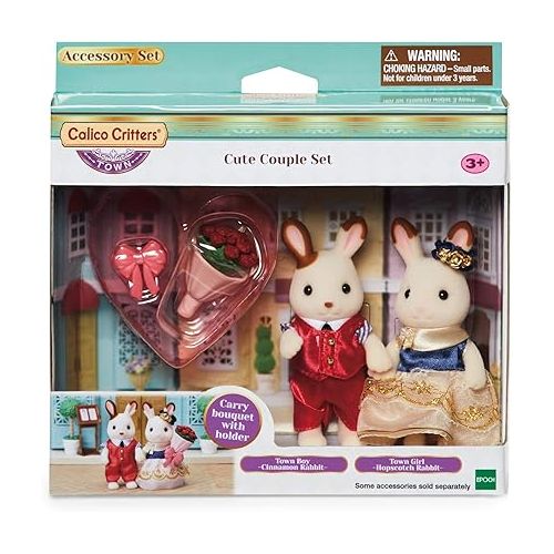  Calico Critters Town Series Cute Couple Set, Set of 2 Collectible Doll Figures with Fashion and Floral Accessories