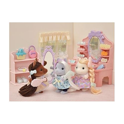  Calico Critters Bella,Giselle Pony Friends Set, Dollhouse Playset with Figures and Accessories