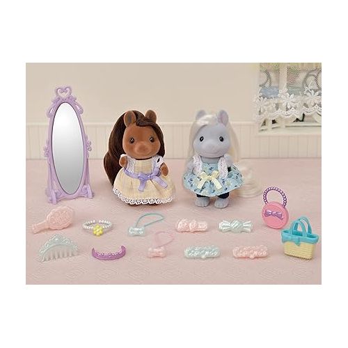  Calico Critters Bella,Giselle Pony Friends Set, Dollhouse Playset with Figures and Accessories