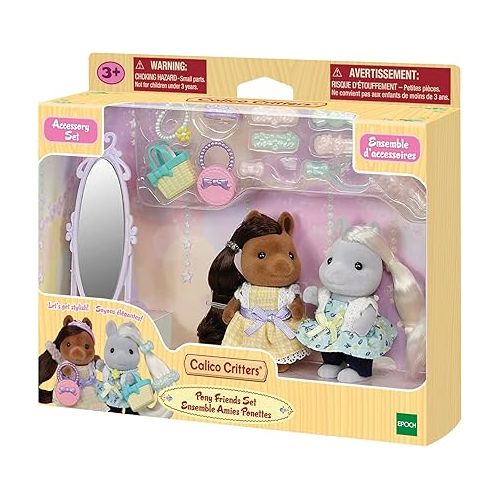  Calico Critters Bella,Giselle Pony Friends Set, Dollhouse Playset with Figures and Accessories