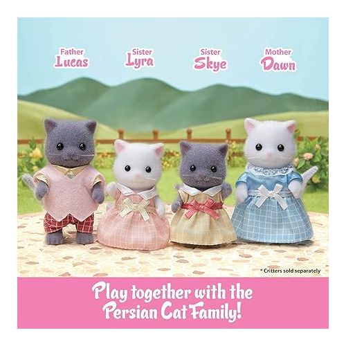  Calico Critters Persian Cat Triplets - Collectible Dollhouse Figures with Cradle Accessory