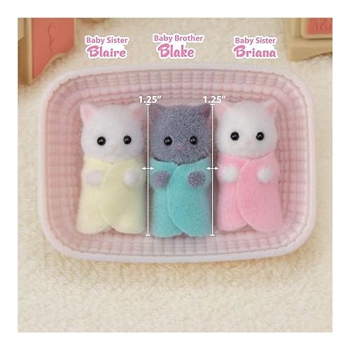  Calico Critters Persian Cat Triplets - Collectible Dollhouse Figures with Cradle Accessory