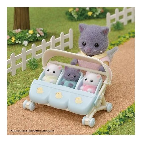  Calico Critters Persian Cat Triplets - Collectible Dollhouse Figures with Cradle Accessory