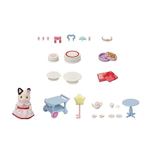  Calico Critters Tuxedo Cat Girl's Party Time Playset, Dollhouse Playset with Figure and Accessories