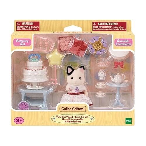  Calico Critters Tuxedo Cat Girl's Party Time Playset, Dollhouse Playset with Figure and Accessories