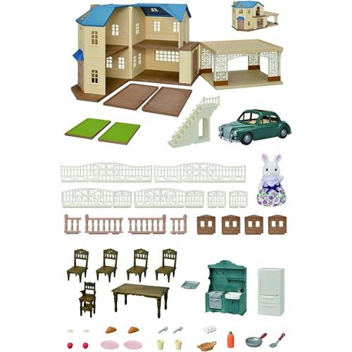  Calico Critters Large House with Carport Gift Set, Dollhouse Playset with Collectible Figure, Vehicle, Furniture and Accessories - Amazon Exclusive!