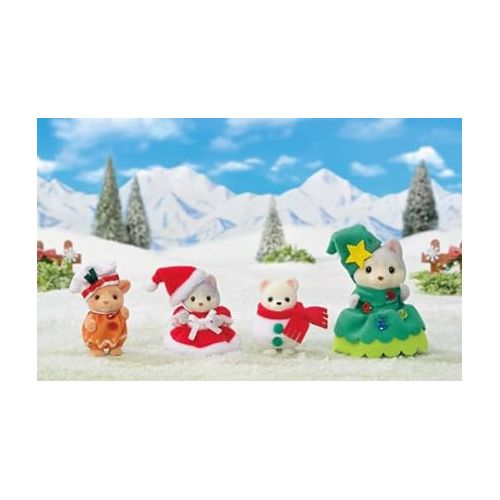  Calico Critters Happy Christmas Friends, Limited Edition Seasonal Holiday Set with 4 Collectible Doll Figures and Accessories