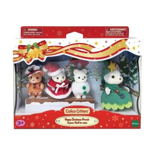  Calico Critters Happy Christmas Friends, Limited Edition Seasonal Holiday Set with 4 Collectible Doll Figures and Accessories