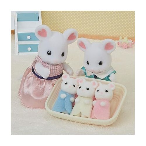  Calico Critters Marshmallow Mouse Triplets - Adorable Set of 3 Baby Mice with Removable Clothing and Accessories