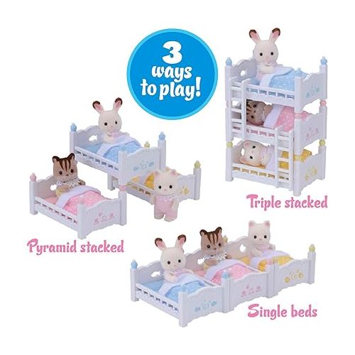  Calico Critters Triple Baby Bunk Beds - Dollhouse Furniture Set for Ages 3+