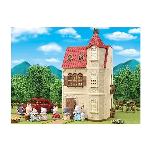  Calico Critters Red Roof Tower Home, 3 Story Dollhouse Playset with Figure, Furniture and Accessories