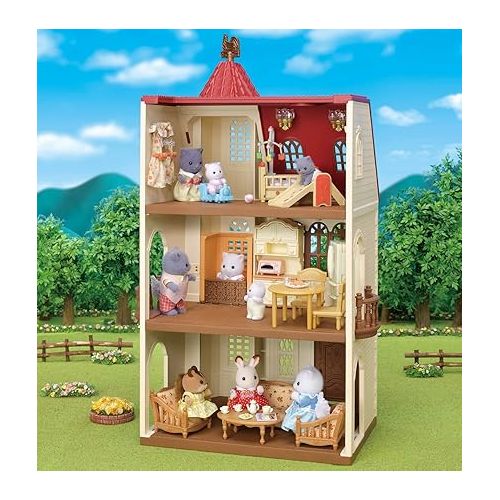  Calico Critters Red Roof Tower Home, 3 Story Dollhouse Playset with Figure, Furniture and Accessories