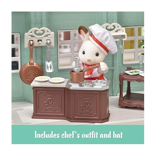  Calico Critters Town Series Delicious Restaurant, Fashion Dollhouse Playset, 36 months to 96 months, Furniture and Accessories Included (CC3012)