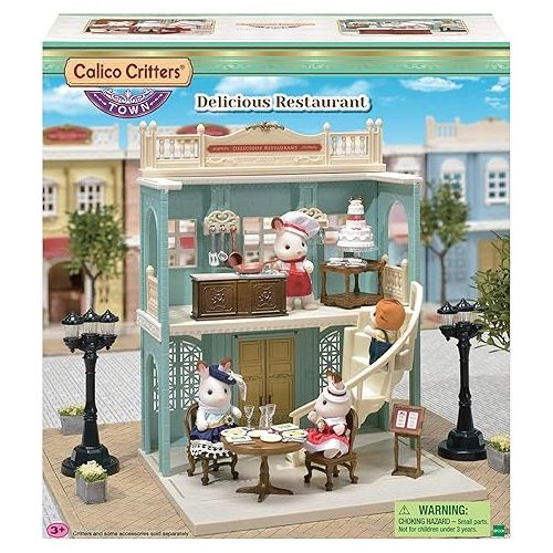  Calico Critters Town Series Delicious Restaurant, Fashion Dollhouse Playset, 36 months to 96 months, Furniture and Accessories Included (CC3012)