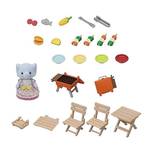  Calico Critters Bubblebrook Elephant Girl's BBQ Picnic Set, Dollhouse Playset with Figure and Accessories