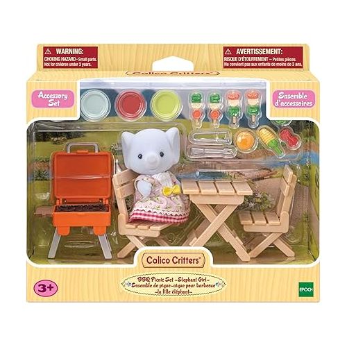  Calico Critters Bubblebrook Elephant Girl's BBQ Picnic Set, Dollhouse Playset with Figure and Accessories