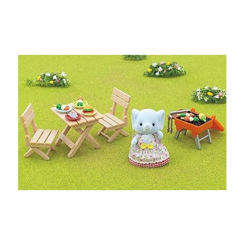  Calico Critters Bubblebrook Elephant Girl's BBQ Picnic Set, Dollhouse Playset with Figure and Accessories