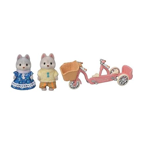  Calico Critters Husky Brother & Sister's Tandem Cycling Set, Dollhouse Playset with Figures and Accessories