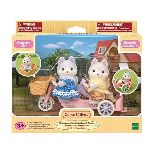  Calico Critters Husky Brother & Sister's Tandem Cycling Set, Dollhouse Playset with Figures and Accessories