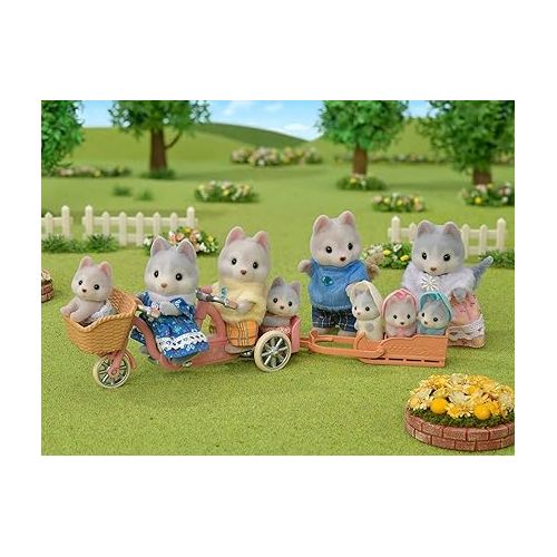  Calico Critters Husky Brother & Sister's Tandem Cycling Set, Dollhouse Playset with Figures and Accessories