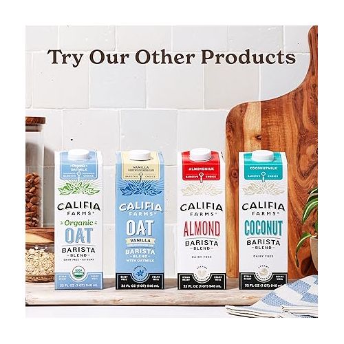  Califia Farms - Organic Oat Barista Blend, 32 oz (Pack of 6), Shelf Stable, Dairy Free, Plant Based, Vegan, Non GMO, Organic Milk, Creamer, Milk Frother, Oatmilk