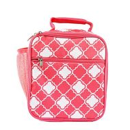 California Custom Personalized Insulated Water Resistant Lunch Bag with Exterior Zipper and Mesh Elastic Pockets (Personalized, Coral Small Quatrefoil)