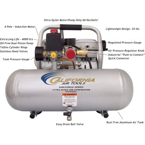  California Air Tools 2010ALFC Ultra Quiet, Oil-Free & Lightweight 1.0 hp Industrial Air Compressor, 2.0 gallon