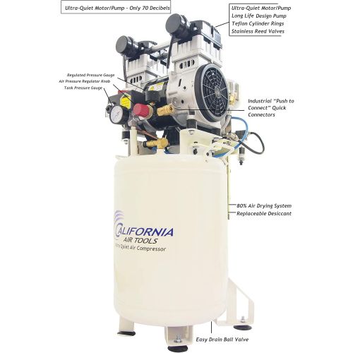  California Air Tools 10020DC Ultra Quiet & Oil-Free 2.0 hp 10.0 gallon Steel Tank Air Compressor with Air Drying System, White