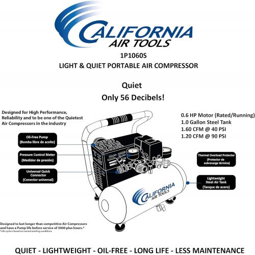  [아마존베스트]California Air Tools CAT-1P1060S Light & Quiet Portable Air Compressor, Silver