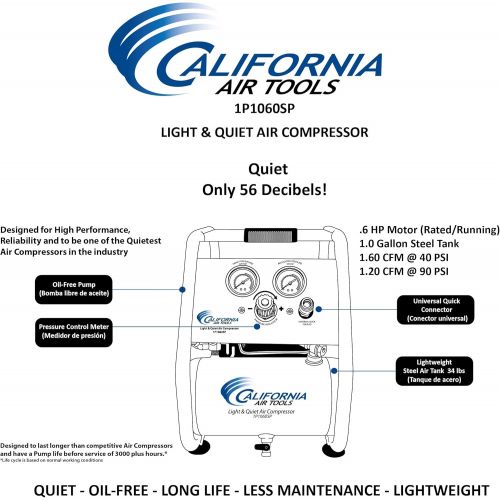  [아마존베스트]CALIFORNIA AIR TOOLS CAT-1P1060SP GAL 56DB Air Compressor