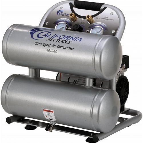  [아마존베스트]California Air Tools CAT-4610AC Ultra Quiet & Oil-Free 1.0 hp 4.6 gallon Aluminum Twin Tank Electric Portable Air Compressor, Silver