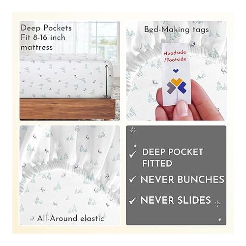  California Design Den Lodge Sheets Queen Size Printed Set, 400 Thread Count 100% Cotton Sateen 4 Pc Deep Pocket Queen Sheets & Pillowcase Set - Lodge Camp