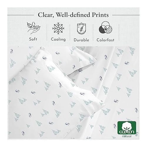  California Design Den Lodge Sheets Queen Size Printed Set, 400 Thread Count 100% Cotton Sateen 4 Pc Deep Pocket Queen Sheets & Pillowcase Set - Lodge Camp