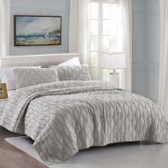 California Design Den QuiltCoverlet Set 100% Pure Cotton Ruffled Bedspread All Season Soft Lightweight Bedding, FullQueen Size, Light Grey, 3 Piece