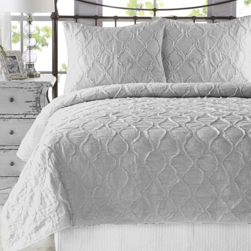  California Design Den QuiltCoverlet Set 100% Pure Cotton Ruffled Bedspread All Season Soft Lightweight Bedding, FullQueen Size, Light Grey, 3 Piece