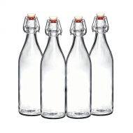 California Home Goods Set of 4-33.75 Oz Giara Glass Bottle with Stopper Caps, Carafe Swing Top Bottles with Airtight Lids for Oil, Vinegar, Beverages, Liquor, Beer, Water, Kombucha, Kefir, Soda, By Cali